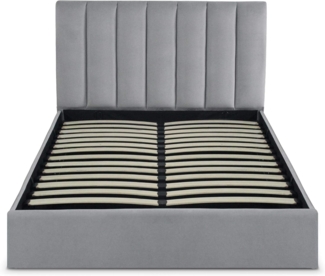 Menzzo Songe Bett mit Stauraum + Lattenrost, Samtbezug Silber 140cm