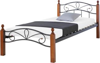 Metallbett 90x200 Schwarz Einzelbett Jugendbett Bettgestell mit Lattenrost