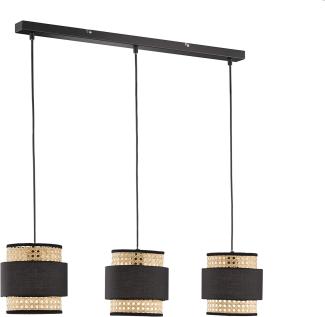 Pendelleuchte TAPE 3-flammig aus Rattan Lampenschirmen mit Stoff, Breite 74cm