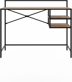 FJORDFORM Schreibtisch, Wildeiche Melamin, Schwarze Metallbeine, 2 Regale, Natur