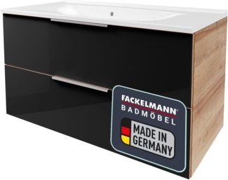 Fackelmann B.BRILLANT Badmöbel Set 2-teilig, 100 cm breit, Anthrazit Glas/Braun hell, Gussmarmor