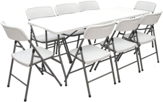 AMANKA Klapptisch 180 x 70 x 74 cm - Garten Esstisch mit 8 Klappstühlen aus Kunststoff