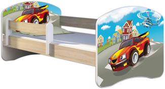 Kinderbett Jugendbett mit einer Schublade und Matratze Sonoma mit Rausfallschutz Lattenrost ACMA II 140x70 160x80 180x80 (03 Racing Car, 140x70)