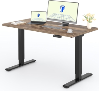 FLEXISPOT Höhenverstellbarer Schreibtisch mit 2 Motoren & 25MM einteiliger Tischplatte,ergonomischer Bürotisch - 140x80 cm Walnussbraun, schwarzes Gestell