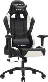 Songmics Gaming Stuhl, höhenverstellbarer Bürostuhl, Schreibtischstuhl mit Kopfstütze und Lendenkissen, 2D Armlehnen, Wippfunktion, 135 Grad Neigungswinkel, Kunstleder, schwarz-weiß RCG12W