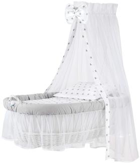 WALDIN Stubenwagen Set 8-teilig mit Matratze, grau/Sterne-grau