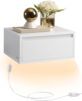Vasagle Nachttisch mit Schublade, Leuchte mit 3 Farben, Holz, 35 x 40 x 18 cm, Wolkenweiß