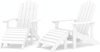 vidaXL Adirondack-Gartenstühle 2 Stk. mit Hockern HDPE Weiß 3095696