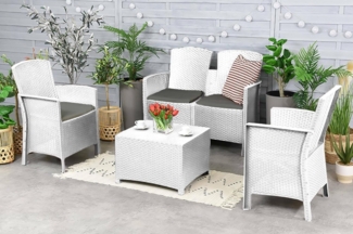 Dmora - Lounge-Set für den Außenbereich Urano, Gartenset mit Kissen, Lounge-Set für den Innenbereich in Rattan-Optik, 100% Made in Italy, Weiß