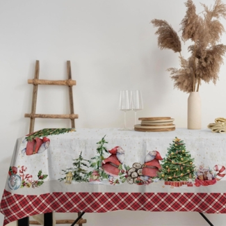 PENSIERI DELICATI, Tischdecke, 145x190 cm, Tischdecke aus 100% Panama-Baumwolle, für 6 Personen, Digitaldruck in hoher Auflösung, Motiv Weihnachtsbaum, rechteckige Tischdecke