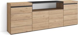 Skraut Home | Kommode mit Schubladen | Aufbewahrungsschrank | 214 x 75 x 35 cm | Für Schlafzimmer, Zimmer | Sideboard, Schrank | Moderner Stil | Eiche