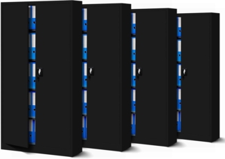 Jan Nowak 4er Set Aktenschrank C001 Metallschrank Stahlschrank Werkzeugschrank Büroschrank Lagerschrank Universalschrank Pulverbeschichtung Flügeltüren 185 x 90 x 40 cm (schwarz/schwarz)