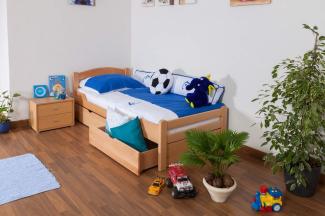 Kinderbett / Jugendbett \"Easy Premium Line\" K1/2n inkl. 2 Schubladen und 2 Abdeckblenden, 90x200 cm Buche Vollholz massiv Natur