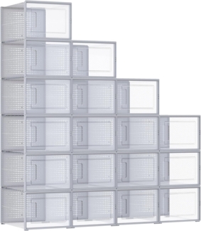 SONGMICS Schuhboxen, 18er Set, Schuh-Organizer aus Kunststoff, faltbar und stapelbar, für Schuhe bis Größe 46, transparent-grau LSP007G18