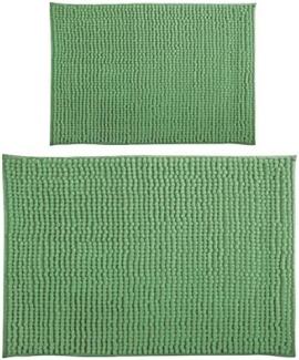 MSV Badteppich 2er Set Badvorleger Duschvorleger Chenille Hochflor Badematte 40x60 cm + 60 x 90 cm – Basil