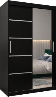 KRYSPOL Schwebetürenschrank Verona 2-120 cm mit Spiegel Kleiderschrank mit Kleiderstange und Einlegeboden Schlafzimmer-Wohnzimmerschrank Schiebetüren Modern Design (Schwarz)