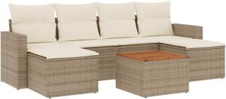 vidaXL 7-tlg. Garten-Sofagarnitur mit Kissen Beige Poly Rattan