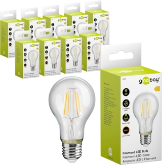goobay 74099 Filament LED Birne 4W / Kerzenform/Glühbirne warmweißes Licht 2700K / LED Birne für Kronleuchter/Lampe mit geringer Wärmeentwicklung/Nicht dimmbar / 4kWh/1000h Kristallklar / 6 Stück