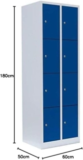 Schließfachschrank Wertfachschrank Fächerschrank Spind Umkleideschrank 8 Fächer-Spint Lichtgrau/Blau 520421