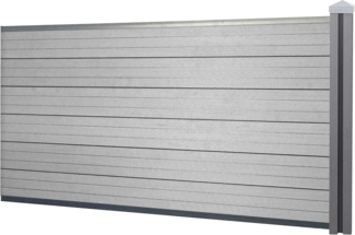 WPC-Sichtschutz Sarthe, Windschutz Zaun, WPC-Pfosten ~ Erweiterungselement niedrig, 1,88m grau
