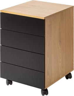 riess-ambiente Rollcontainer STUDIO 40cm natur / schwarz, mit 4 Schubladen