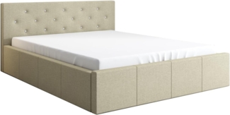 Polsterbett SKIDI 160x200 mit Matratze, Bettkasten und Lattenrost. Farbe: NATUR 1