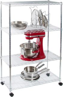 Seville Classics 4-stöckiger Stahldraht Regal mit Rollen, 76,2 cm 35,6 cm 121,9 cm H, Metall, Plated Chrome, 76. 2 cm B x 35. 6 cm T