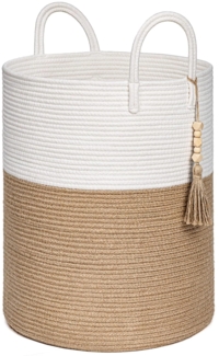 TIMEYARD Wäschekorb, Laundry Baskets, Korb Aufbewahrung, Rattan Korb für Decken, Wäschekorb, Korb Geflochten, Aufbewahrungskorb, Deckenkorb Wohnzimmer,40x50 cm, Jute und Weiß