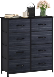 DWVO Kommode mit 8 Schubladen, Schrank aus Stoff mit Griffen, Metallgestell & MDF-Holzplatte, langlebig, für Schlafzimmer & Wohnzimmer,Holzmaserung Anthrazit Schwarz