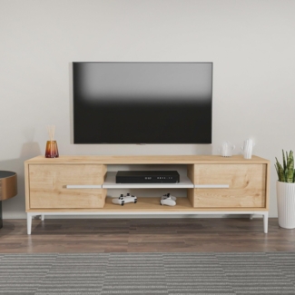 Hanah Home Stylish TV Stand, Oak & White, 120 x 43.6 x 29.6 cm | 100% Melamine Coated Particle Board, 18 mm Thick | Modern Design for Living Room & Entertainment Spaces