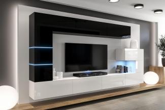 Furnitech AN89 New Modernes Wohnzimmer Wohnwand Wohnschrank Schrankwand Mediawand Möbel (LED RGB 16 Farben, AN89NEW-21BW-HG4)