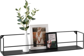 Home4You Wandregal, 83 x 16 cm, Schwarz, Metall, mit Ablage, ohne Befestigungsmaterial
