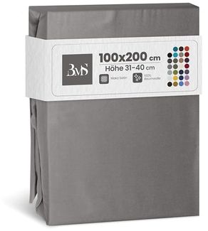 Bettwaesche-mit-Stil Mako-Satin Spannbettlaken dunkelgrau 100x200cm Höhe 31-40cm