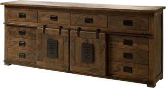 Massivmoebel24 Sideboard (Sideboard Mango 220x45x90 braun lackiert RAILWAY #492)