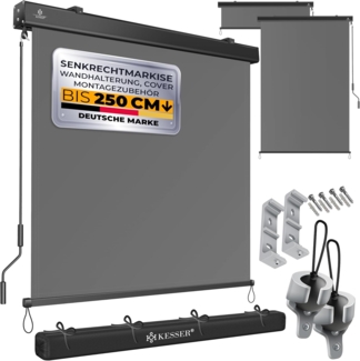 KESSER® Senkrechtmarkise Außenrollo Handkurbelmechanismus Balkonrollo Sonnen & Sichtschutz Beschattung Sonnenschutz Außen Rollo mit Kurbel Markisenkasten Balkon & Terrasse Inkl. Montageset & Abdeckung Grau, 160 x 250cm