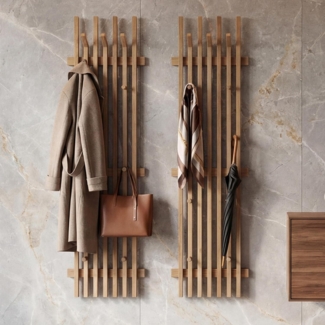 MCA 2er-Sets Garderobenpaneel HWC-P57, Wandgarderobe Garderobenleiste Holzgarderobe, Massiv-Holz 135x40 cm Eiche