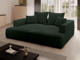 Vente-unique - Sofa 3-Sitzer - tiefe Komfortsitzfläche - grob gerippter Cord - Grün - PINETA