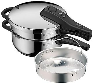 WMF Schnellkochtopf, Cromargan Edelstahl rostfrei 18/10 (2-tlg), 3-in-1 Kochtopf, Kochanzeige, 7-stufiges Sicherheitssystem