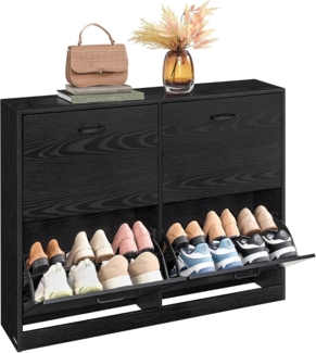 VASAGLE Schuhschrank 4 Klappen, Schuhkipper, Schuhregal, Schuhaufbewahrung, Trennwand verstellbar, für 16-28 Paar Schuhe, Flur, 24 x 105,5 x 82,7 cm, ebenholzschwarz LBCDE035B01