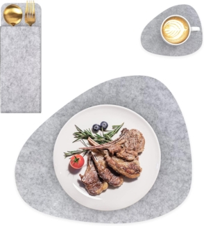 Intirilife Platzset, (6-St), 6x Filzunterleger Tischdeckchen Glasuntersetzer Bestecktasche Platzset