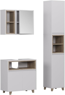 Badmöbel-Set Elnor Weiß/Eiche 3 Teile mit Hochschrank Vicco