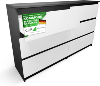 CDF Kommode Anthrazit Weiß mit 6 Schubladen 30 cm Tief Komodenschrank Komode für Wohnzimmer Schlafzimmer Schubladenschrank Malm Kommode viel Stauraum Geeignet Organizer Kleidung 120 cm Breite Modern