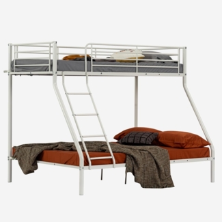 MEUBLE COSY Etagenbett Kinderbett für 3 Personen, Jugendbett Bettgestell 90x190 und 140x190 cm, Metall, Hochbett für Kinder, Schlafzimmer, Haus, Weiß