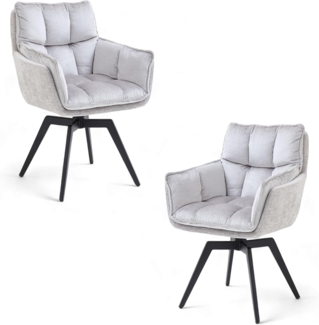 ALANI Esszimmerstühle 2er Set mit schwarzem Metallgestell, Silber - Bequeme Samt Stühle für Esszimmer & Küche - 64 x 89 x 65,5 cm (B/H/T)