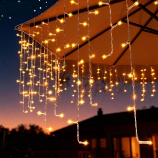 Zichaojia Eisregen Lichterkette Außen, LED Lichtervorhang mit Timer, IP44 Wasserdicht 8 Modi für Innenausstattung Außenbereich Schlafzimmer Hochzeit Weihnachten Party (200 LED 5m, Warmweiß)
