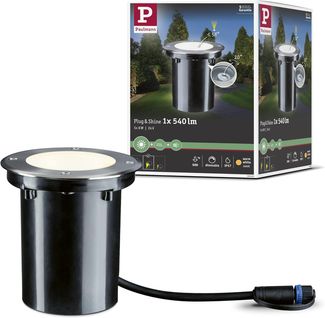 Paulmann No. 93908 Plug&Shine Bodeneinbauleuchte IP67 Warmweiß 38° 6W Silber schwenkbar