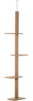 PawHut Kratzbaum Deckenhoch, Höhenverstellbarer Katzenbaum mit 3 Ebenen, Hellbraun, 43L x 27B x 228-260H cm