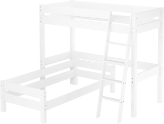 Hochbett für Kinder mit Einzelbett 90x200 Kinderbett Stockbett Kiefer weiß massiv V-60. 20W-09-2-20WZ mit Lattenrost und Matratze