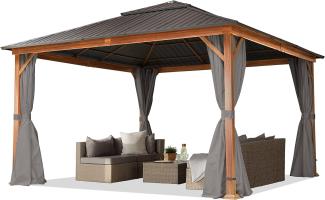 Gartenpavillon 4x4 m Holzoptik, Stahldach Hardtop 4 Seitenteile in grau