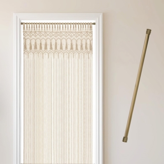Cozyor Türvorhang Makramee 132 x 200 cm Boho Vorhang Fenstervorhang Raumteiler (1 St), Schlaufen, Baumwolle, mit Vorhangstange ohne Bohren beige, Wandteppich Wandbehang